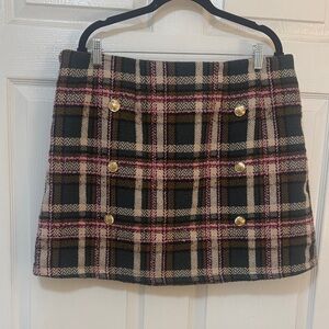 Plaid Mini Skirt with Gold Buttons